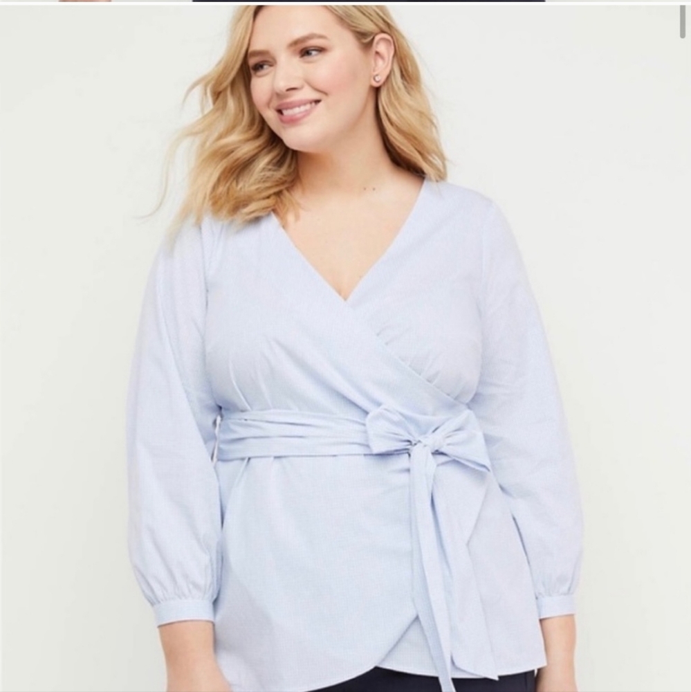 NWT Lane Bryant baby blue gingham Wrap Top size 24
